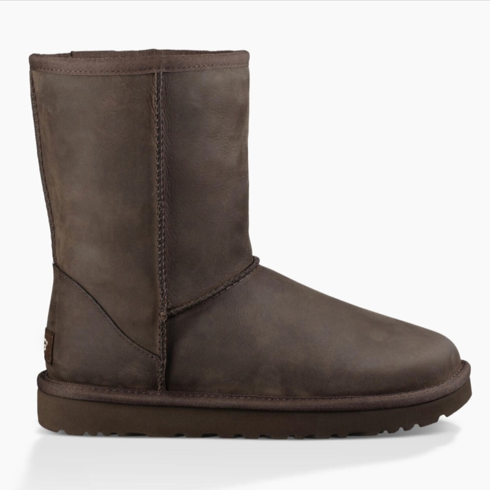 UGG Classic Short Brown Leather Boots, worn less than five times.
